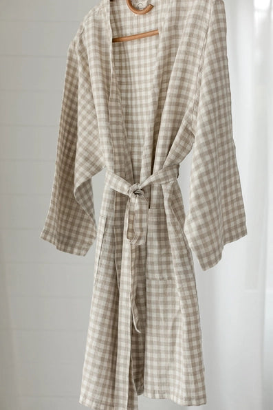 .Linen Label French Linen Kimono Taupe Gingham
