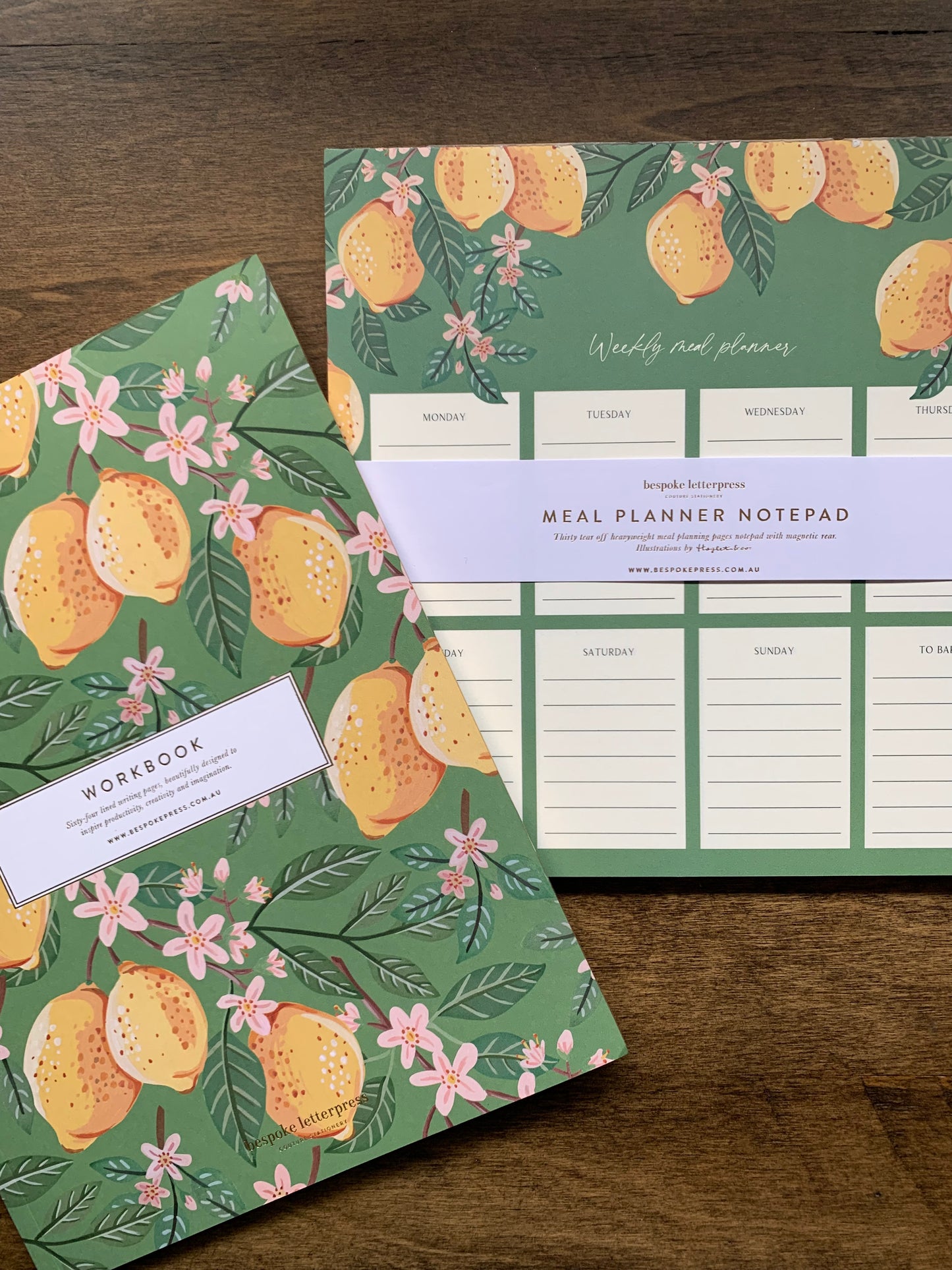 Lemons weekly meal planner notepad with matching lemons lined workbook green pink and yellow
