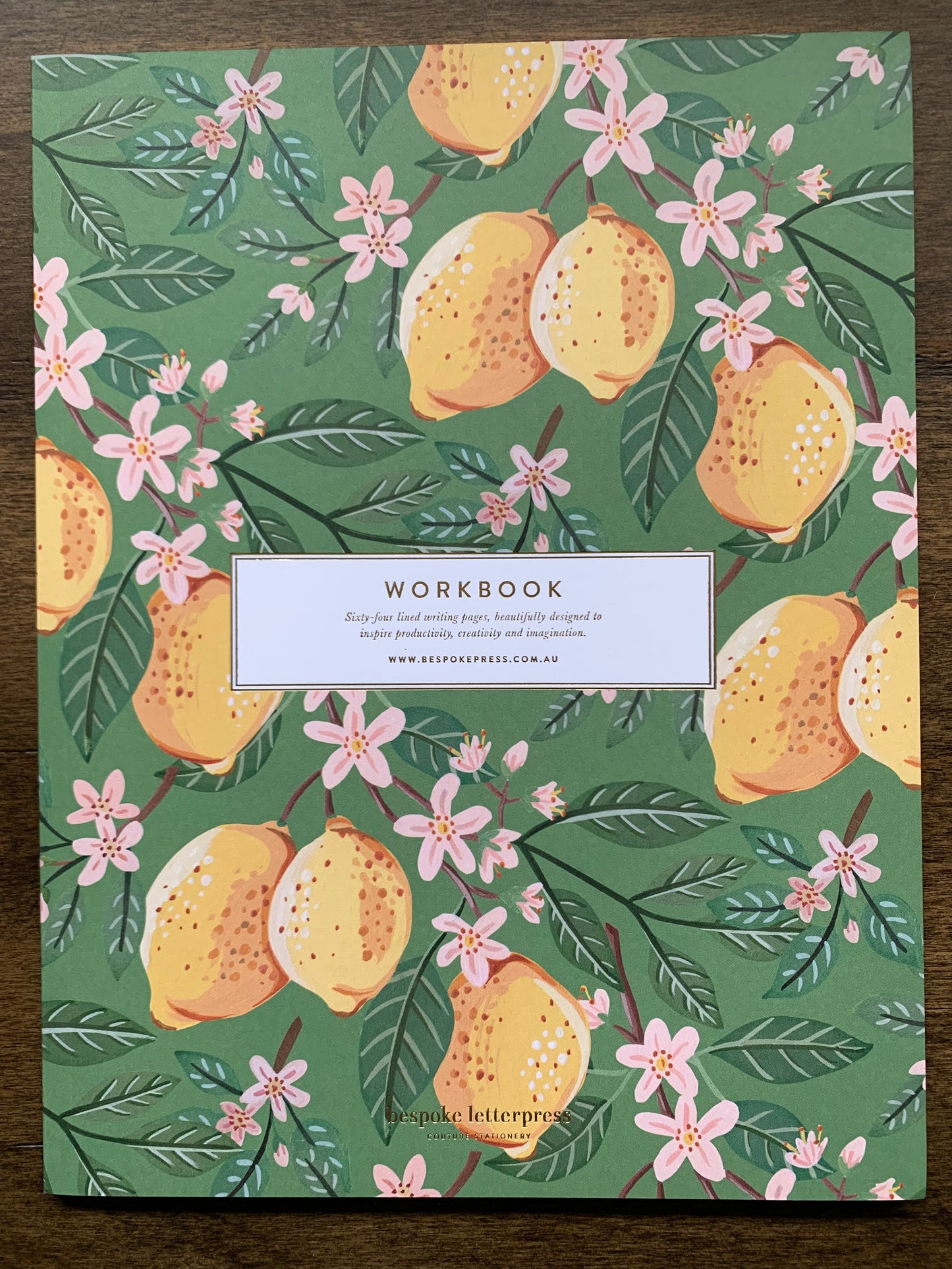 Workbook lined 64 pages lemons yellow and green with soft pink floral