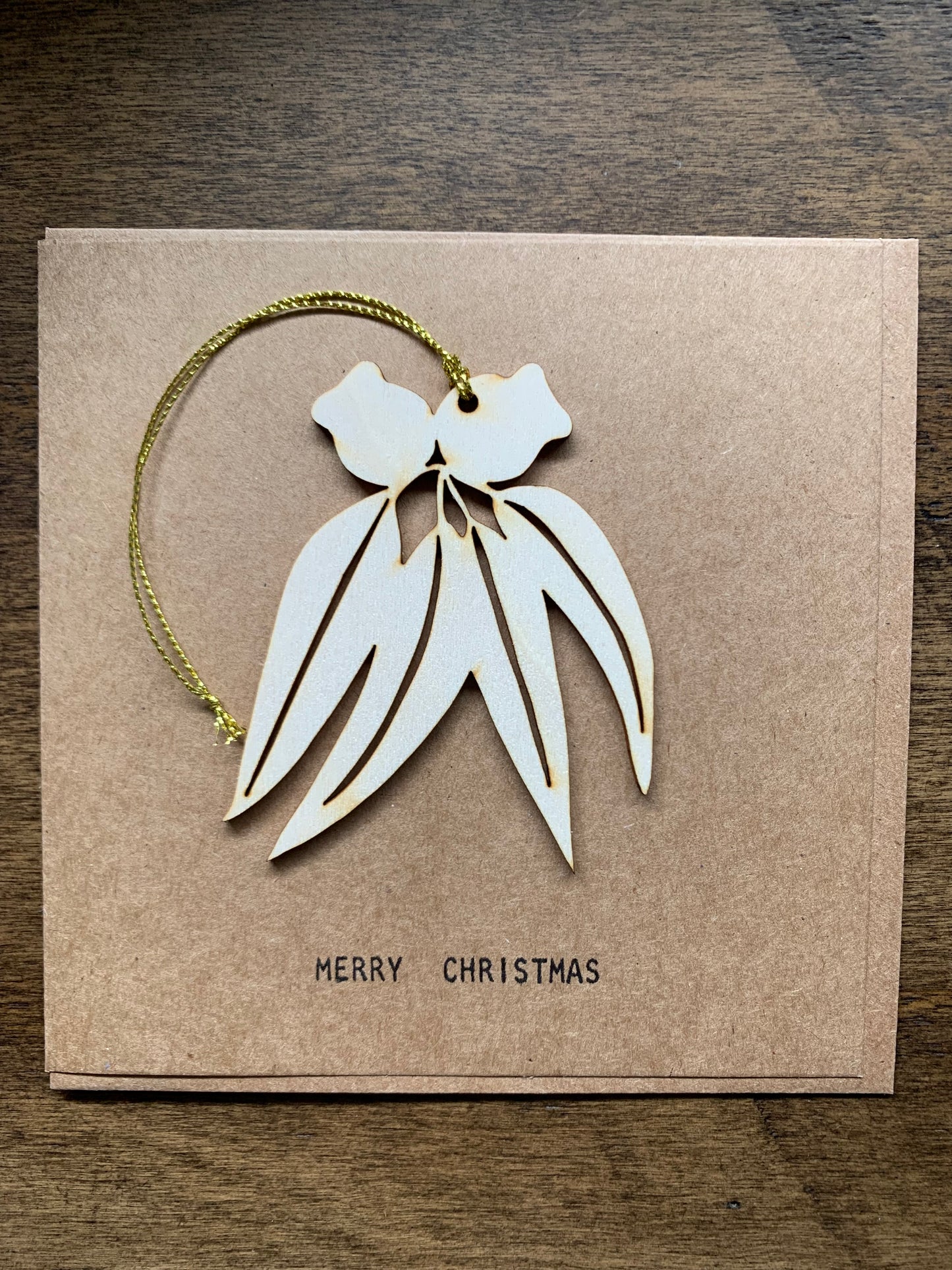 Paper & Wood blank Christmas greeting card with envelope & Gum nut decoration hand crafted ply wood made in Melbourne Australia