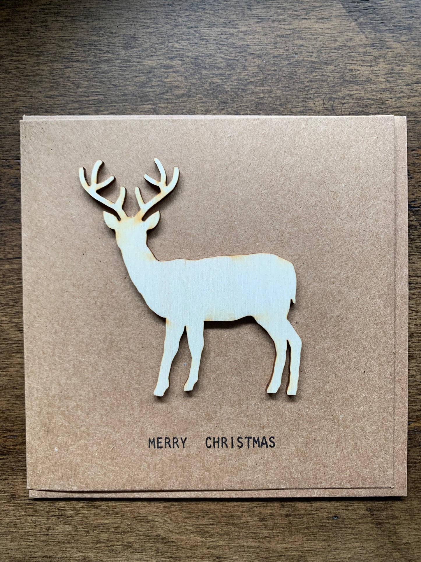 Paper & Wood blank Christmas greeting card with envelope & Reindeer design hand crafted ply wood made in Melbourne Australia eco friendly products