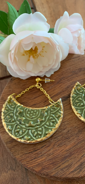 eco friendly products ideas wolf & clay porcelain green & gold dangle earrings ethically handmade in Mt Tom Queensland Australia