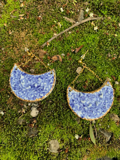 Ethically Made Blue & Gold Porcelain Earrings