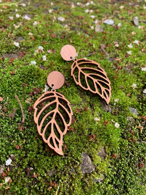 Wooden Elm leaf Stud Dangle