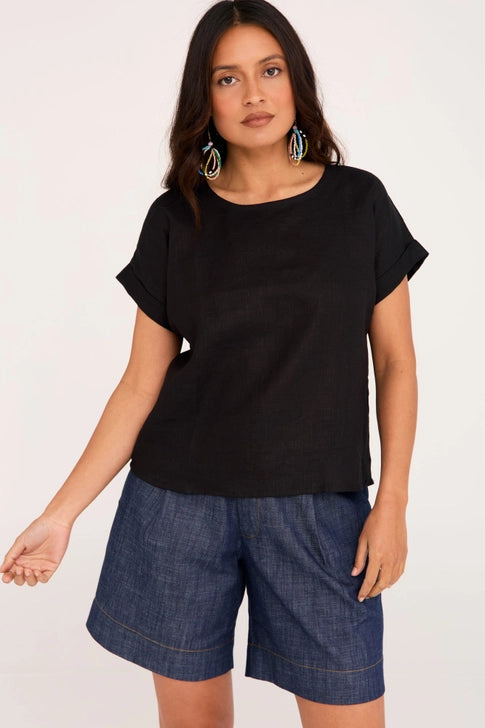 Luna Top Black 100% Linen