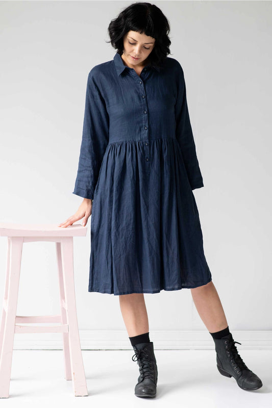 Becky French Linen Dress Prussian Blue