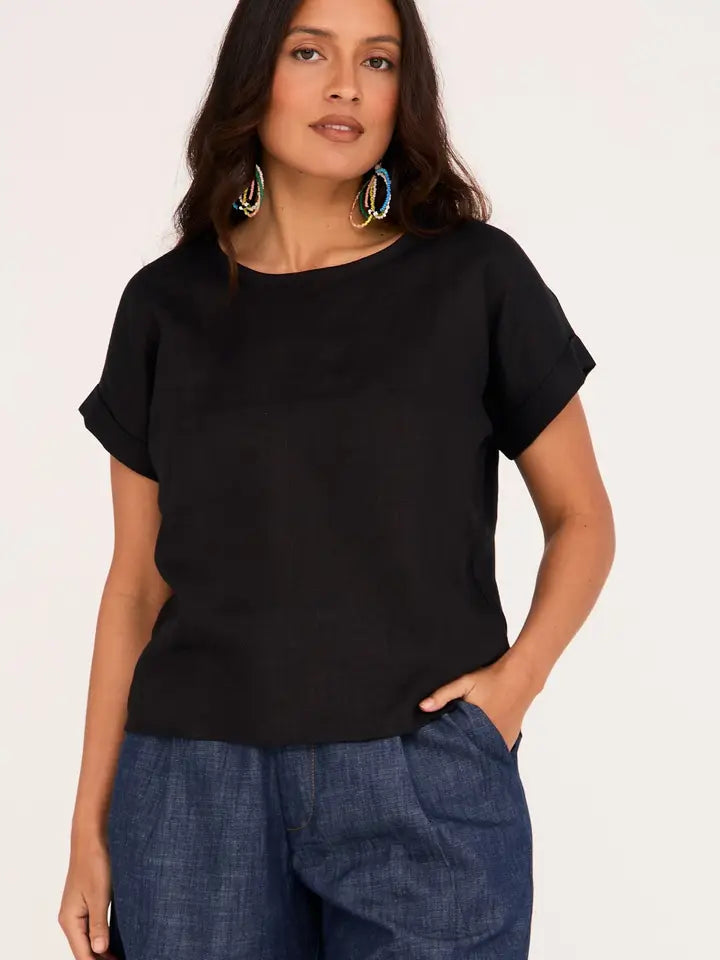 Luna Top Black 100% Linen
