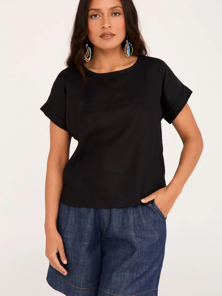 Luna Top Black 100% Linen