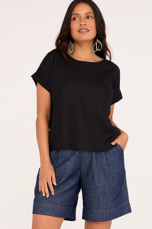 Luna Top Black 100% Linen