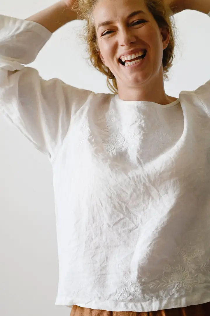 .Lazybones Annie Embroidered Top Warm White