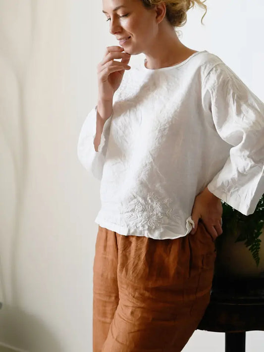 .Lazybones Annie Embroidered Top Warm White