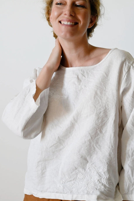 .Lazybones Annie Embroidered Top Warm White