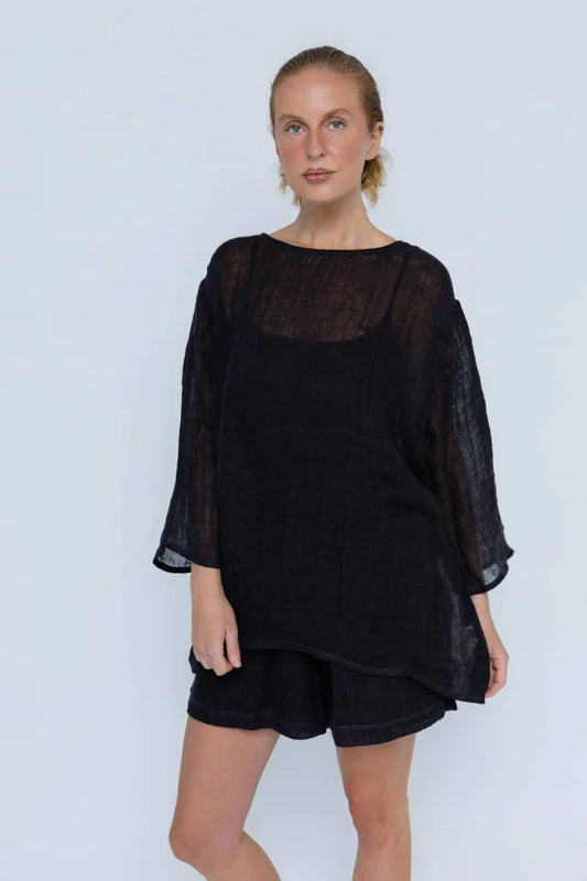 Margot Reversible Linen Top Black