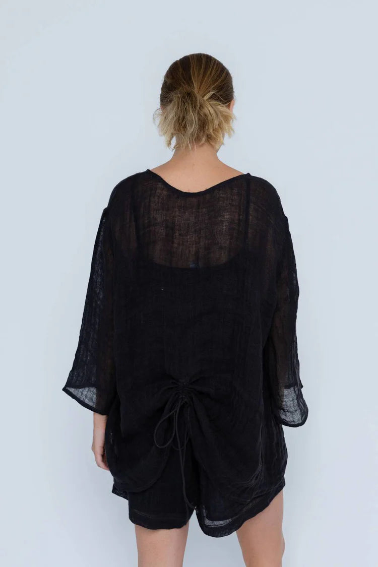 Margot Reversible Linen Top Black