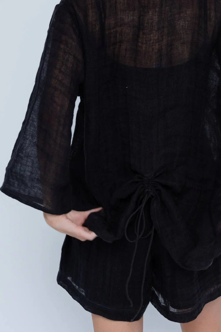 Margot Reversible Linen Top Black