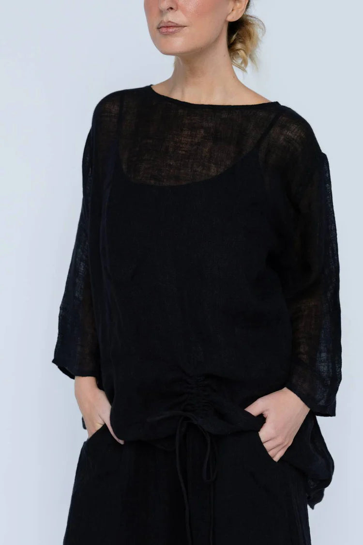 Margot Reversible Linen Top Black