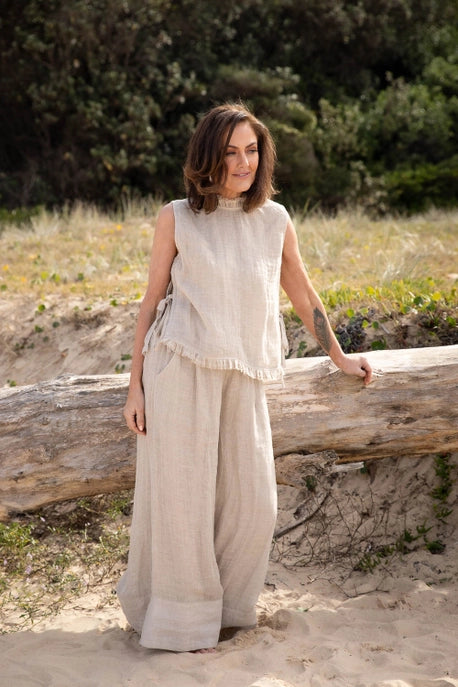 .Eadie Lifestyle Arana Natural Linen Wide Leg Pant