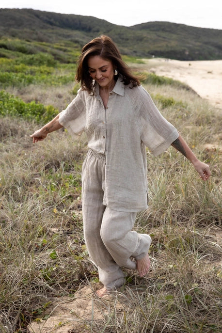 .Eadie Lifestyle Arana Natural Linen Wide Leg Pant