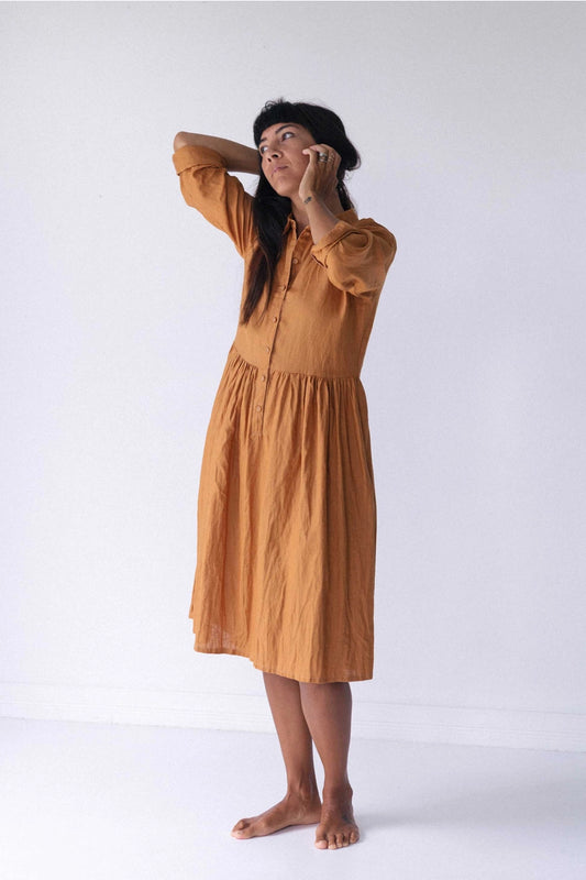 Lazybones Becky French Linen Dress Caramel - FINAL SALE