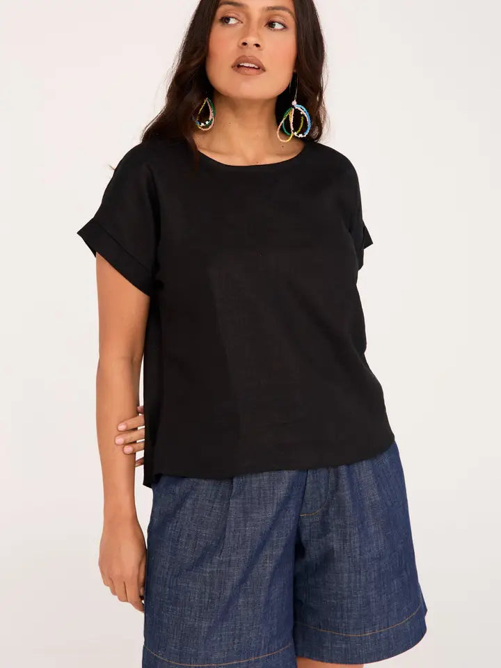 Luna Top Black 100% Linen