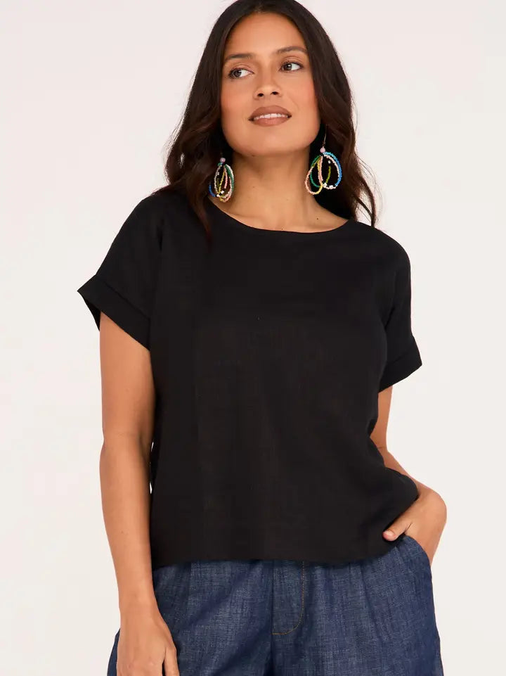 Luna Top Black 100% Linen