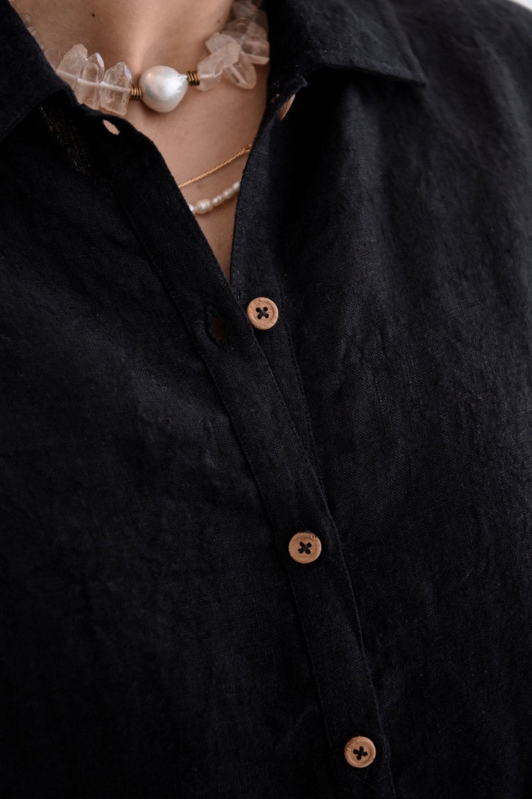 Fundamental Linen Shift Dress Black
