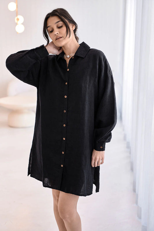Fundamental Linen Shift Dress Black
