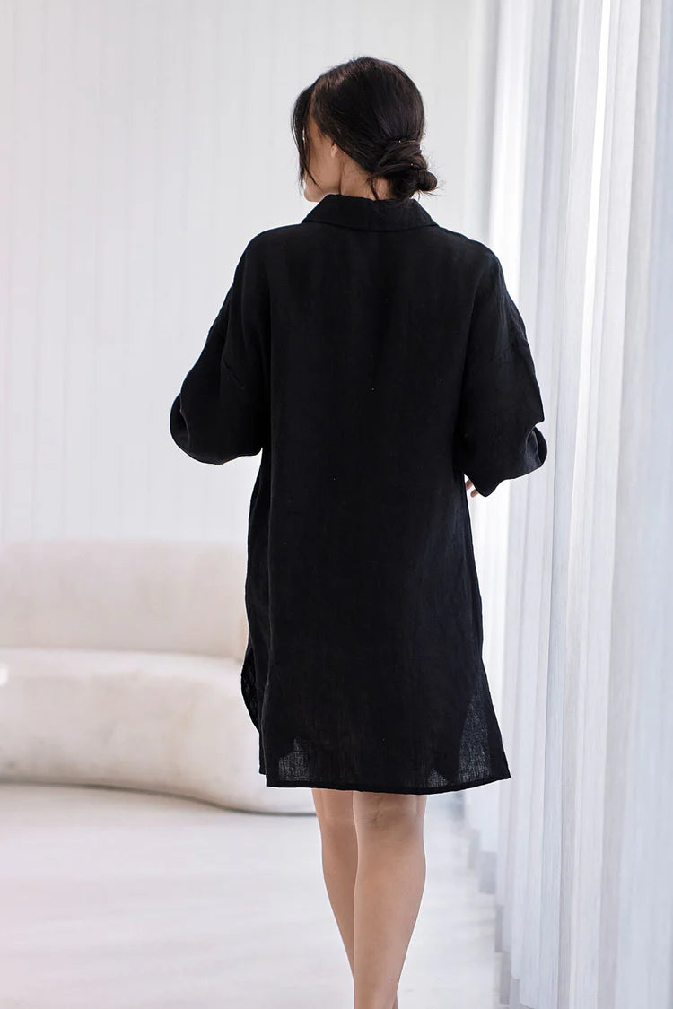 Fundamental Linen Shift Dress Black