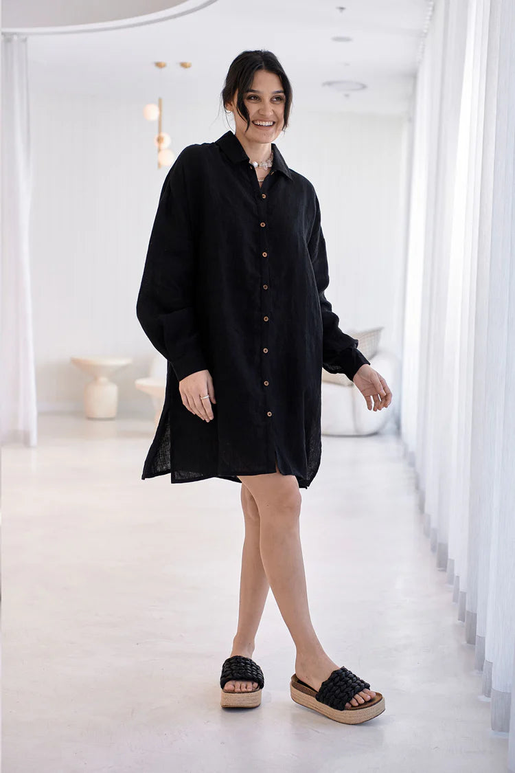 Fundamental Linen Shift Dress Black