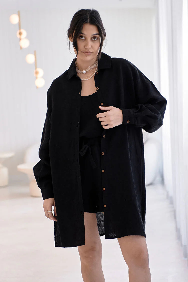 Fundamental Linen Shift Dress Black