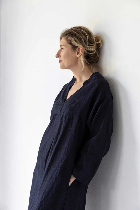 Lazybones Emma French Linen Dress Dark Navy - FINAL SALE