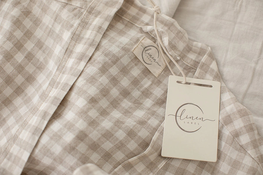 .Linen Label French Linen Kimono Taupe Gingham
