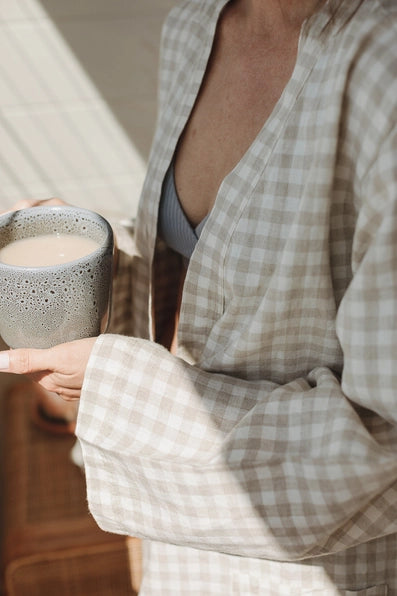 .Linen Label French Linen Kimono Taupe Gingham